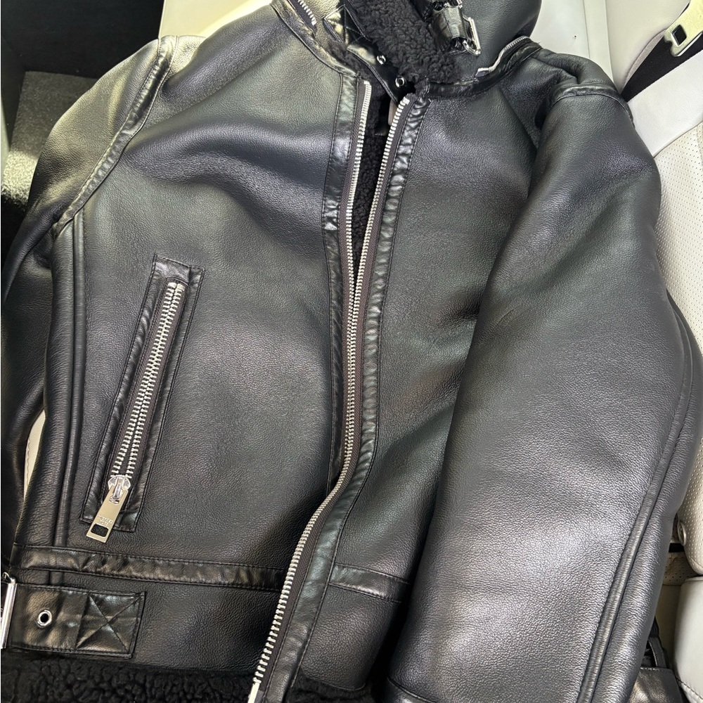 Michaels Black Leather Bomber Jacket